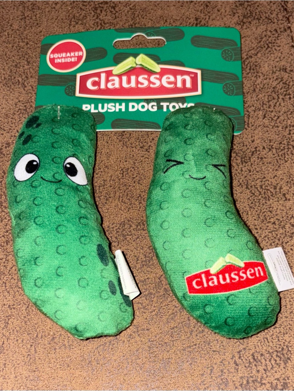 Pair Claussen Plush Pickle Dog Toys for Small Dog - NEW